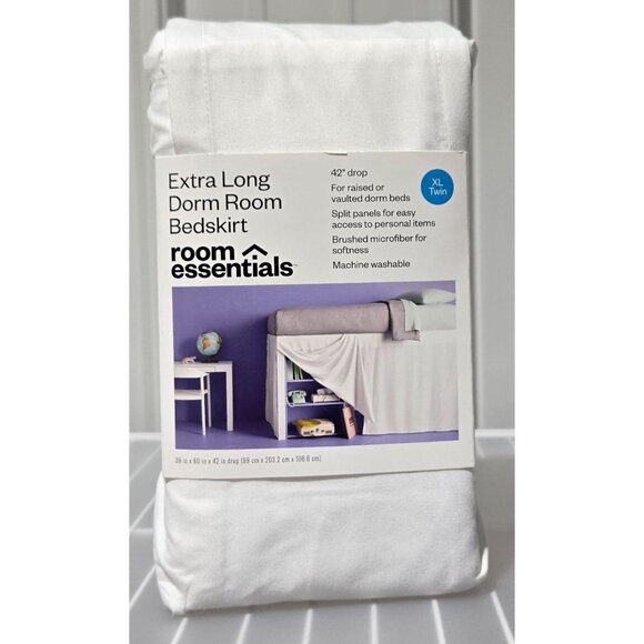 Room Essentials Raised Vaulted Dorm Room White Bed Skirt w/ 42" Drop 39" x 80" - Picture 2 of 6
